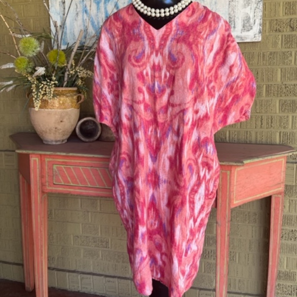 Women's Chico's Pink Print Linen Dress - Chico's Size 0 - US Size 4/6